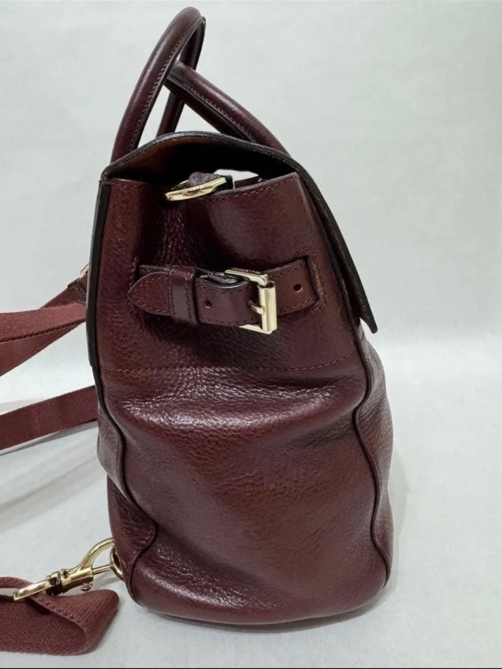 Mulberry Burgundy Leather Top-Handle Briefcase with Gold Hardware